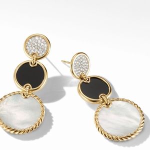 DY Elements Drop Earrings 18K Gold Mother of Pearl  Black Onyx and Pavé Diamonds